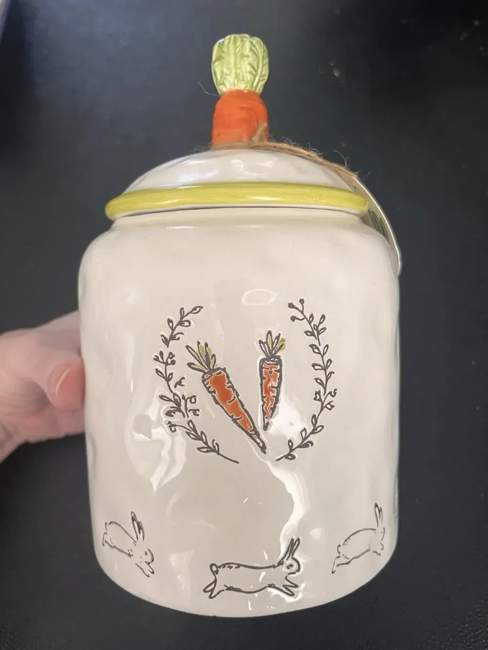 10 Strawberry Street Whimsical Cupboard White Bunny Rabbit Carrots Jar Easter
